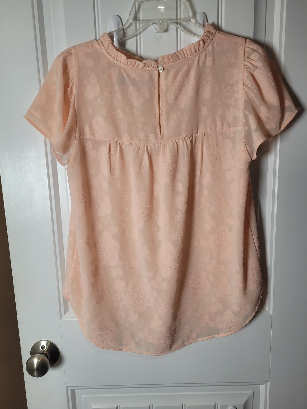 Loft Women's Peach Floral babydoll tunic Short-Sleeve Blouse.  Size s - Picture 4 of 5